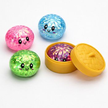 RAGE - Squishy GLITTER Bun Dumplings MAL&Yacute; (Rozměry 5.5 x 5.5 x 3 cm) - Viral 2026 Fidget Toy (24 ks)