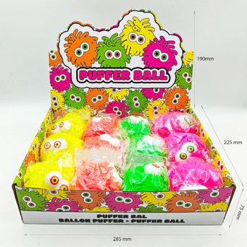PUFFER M&Iacute;ČEK S OČIMA - 10CM - V DISPLAYI (12 ks)