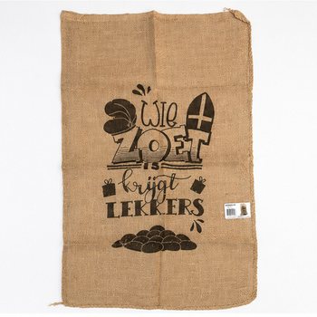 VELKÝ JUTOVÝ PYTEL SINTERKLAAS - S TEXTEM: WIE ZOET IS KRIJGT LEKKERS - Cca 60 x 100 cm (1 ks)