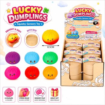 RAGE - LUCKY DUMPLINGS - Squishy Bun Dumplings VELKÉ Rozměry 8.5 x 8.5 x 4.8 Cm - V DISPLEJI (12 ks)