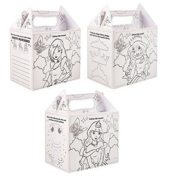Dětské Jídelní Boxy Princezny k Vybarvení - 14 x 9,5 x 18 cm (24 ks)