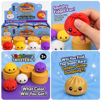 RAGE - Squishy SUGAR EDITION Bun Dumplings VELK&Yacute; (8.5 x 8.5 x 4.8 cm) - Viral 2026 Fidget Toy (12 ks)