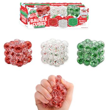 SQUEEZY GLITTER BAUBLE CUBES - SE TŘPYTKAMI - SADA 3 KOSTEK - S V&Yacute;PLN&Iacute; SUGAR - V DISPLAYI (6 SAD)