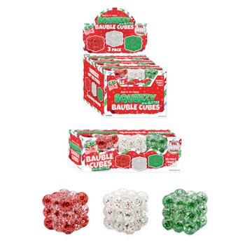 SQUEEZY GLITTER BAUBLE CUBES - SE TŘPYTKAMI - SADA 3 KOSTEK - S VÝPLNÍ SUGAR - V DISPLAYI (6 SAD)