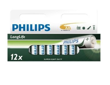 12x BATERIE "PHILIPS - SUPER HEAVY DUTY" AA - LONGLIFE (12ks Blister)