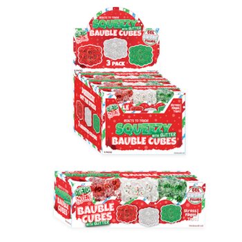 SQUEEZY GLITTER BAUBLE CUBES - SE TŘPYTKAMI - SADA 3 KOSTEK - S V&Yacute;PLN&Iacute; SUGAR - V DISPLAYI (6 SAD)