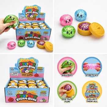 RAGE - Squishy GLITTER Bun Dumplings MAL&Yacute; (Rozměry 5.5 x 5.5 x 3 cm) - Viral 2026 Fidget Toy (24 ks)