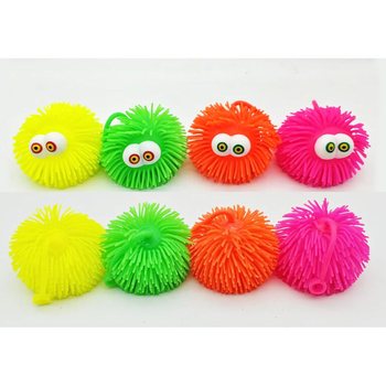 PUFFER M&Iacute;ČEK S OČIMA - 10CM - V DISPLAYI (12 ks)