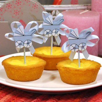 Zápich do Cupcake k Narození Dítěte - Modrý Kočárek (12 ks)