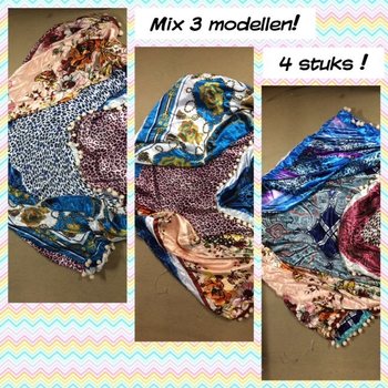 Luxusní hedvábný trojúhelníkový šátek oboustranný mix modelů (4 ks)