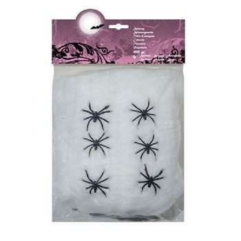 Dekorativní Pavučina 100g se 6 Pavouky - Bílá (4 ks)