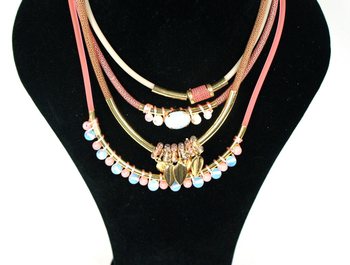 Elegantní 4vrstvý náhrdelník růžový (1 ks)