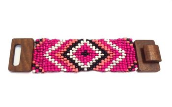Aztécký Dřevěný Náramek se Zapínáním Fuchsia (1 ks)