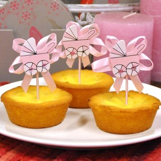 Z&Aacute;PICHY NA CUPCAKE K NAROZEN&Iacute; D&Iacute;TĚTE - RŮŽOV&Yacute; KOČ&Aacute;REK (12 ks)