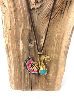 Ibiza n&aacute;hrdeln&iacute;k HANDMADE ORIGINALS s modr&yacute;m kamenem (Bluestone) Oranžov&aacute;/Modr&aacute; (1 ks)