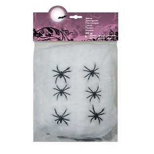 Dekorativn&iacute; Pavučina 100g se 6 Pavouky - B&iacute;l&aacute; (4 ks)