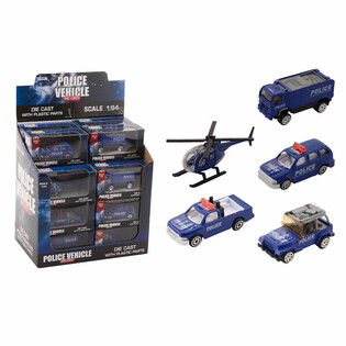 DIE CAST - MIX POLICEJN&Iacute;CH VOZIDEL, MĚŘ&Iacute;TKO 1:64 V DISPLAYI (24 ks)