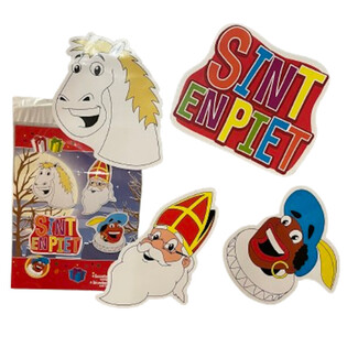 SINTERKLAAS SINT & PIET - 4D&Iacute;LN&Aacute; OBOUSTRANN&Aacute; SADA DEKORAČN&Iacute;CH CEDUL&Iacute; (6 ks)