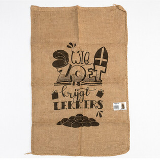 VELKÝ JUTOVÝ PYTEL SINTERKLAAS - S TEXTEM: WIE ZOET IS KRIJGT LEKKERS - Cca 60 x 100 cm (1 ks)