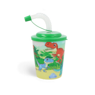 Kelímek na pití / zmrzlinu s brčkem - Dinosaurus (12 ks)